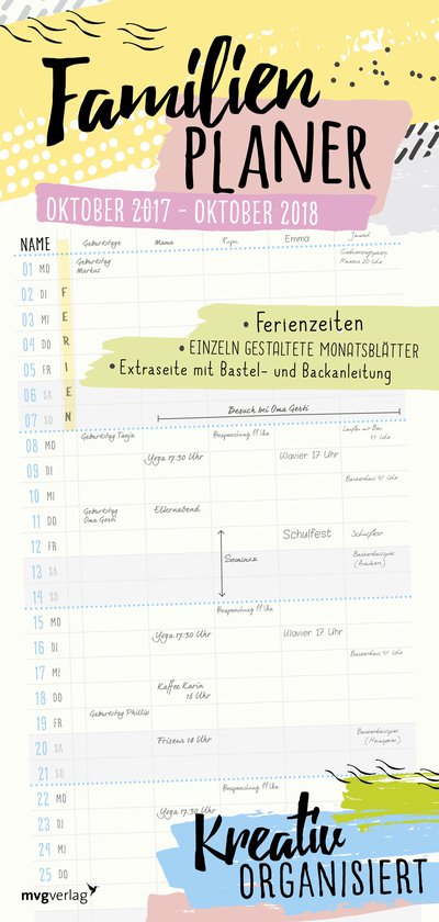 Kreativ organisiert - Der Familienkalender für Oktober 2017 - Oktober 2018