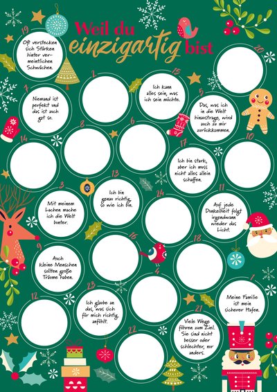 Weil du einzigartig bist – Der Rubbel-Adventskalender für Mädchen - 24 Mutmachsprüche zum Freirubbeln
